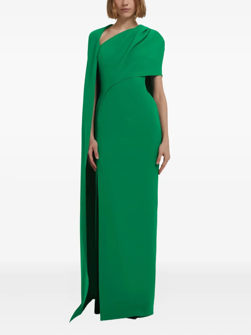 Safiyaa Asymmetric Cape Column Gown In Green