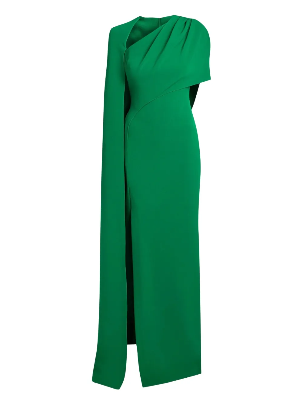 Safiyaa Asymmetric Cape Column Gown In Green