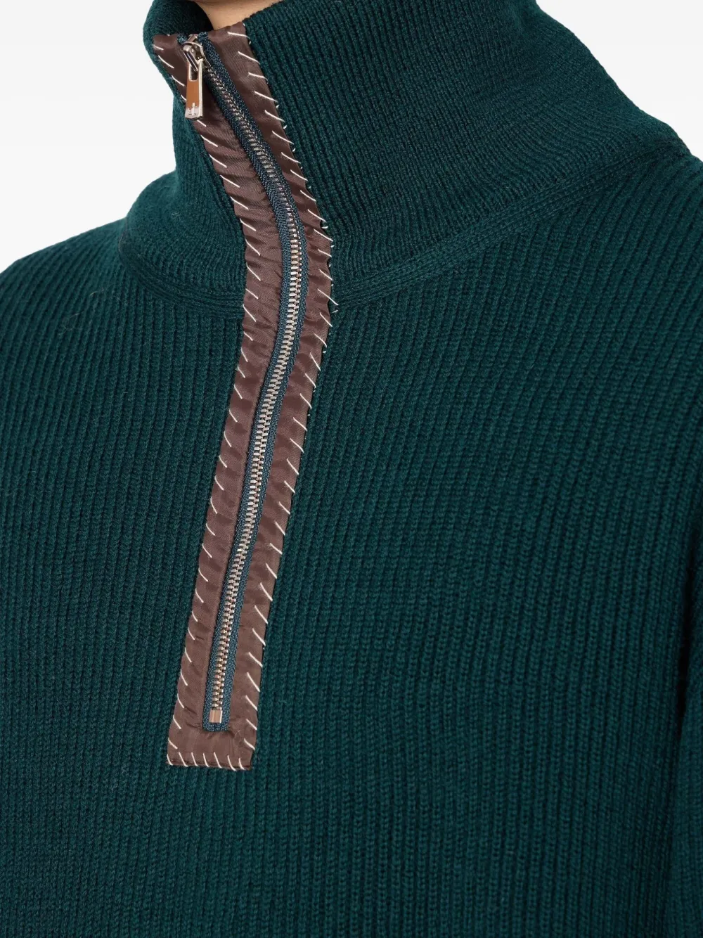 Kolor Ribgebreide trui met halve rits Groen