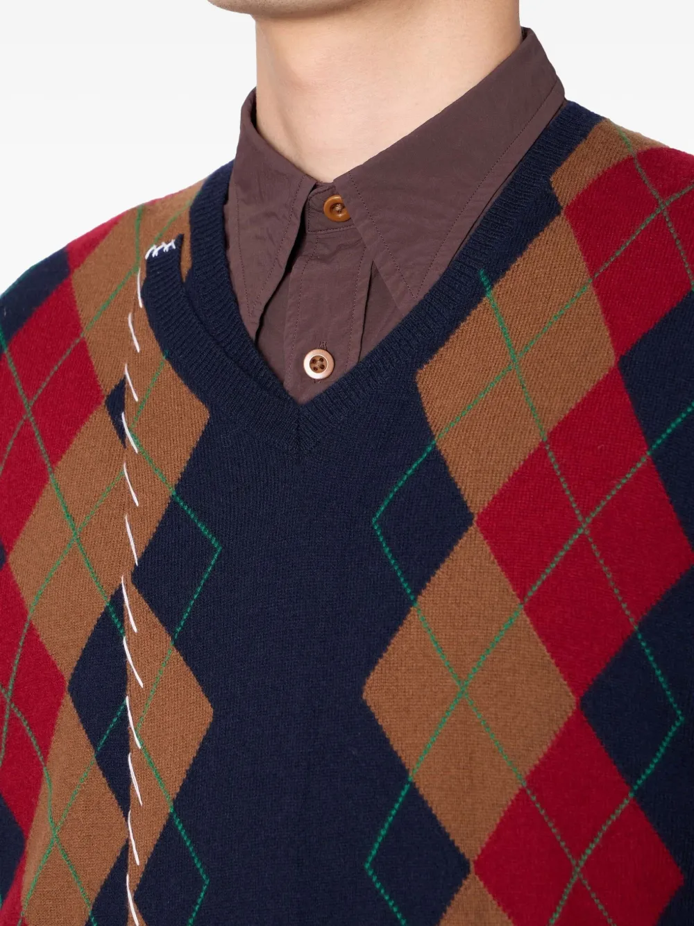 Kolor Trui met V-hals en diamantpatroon Blauw