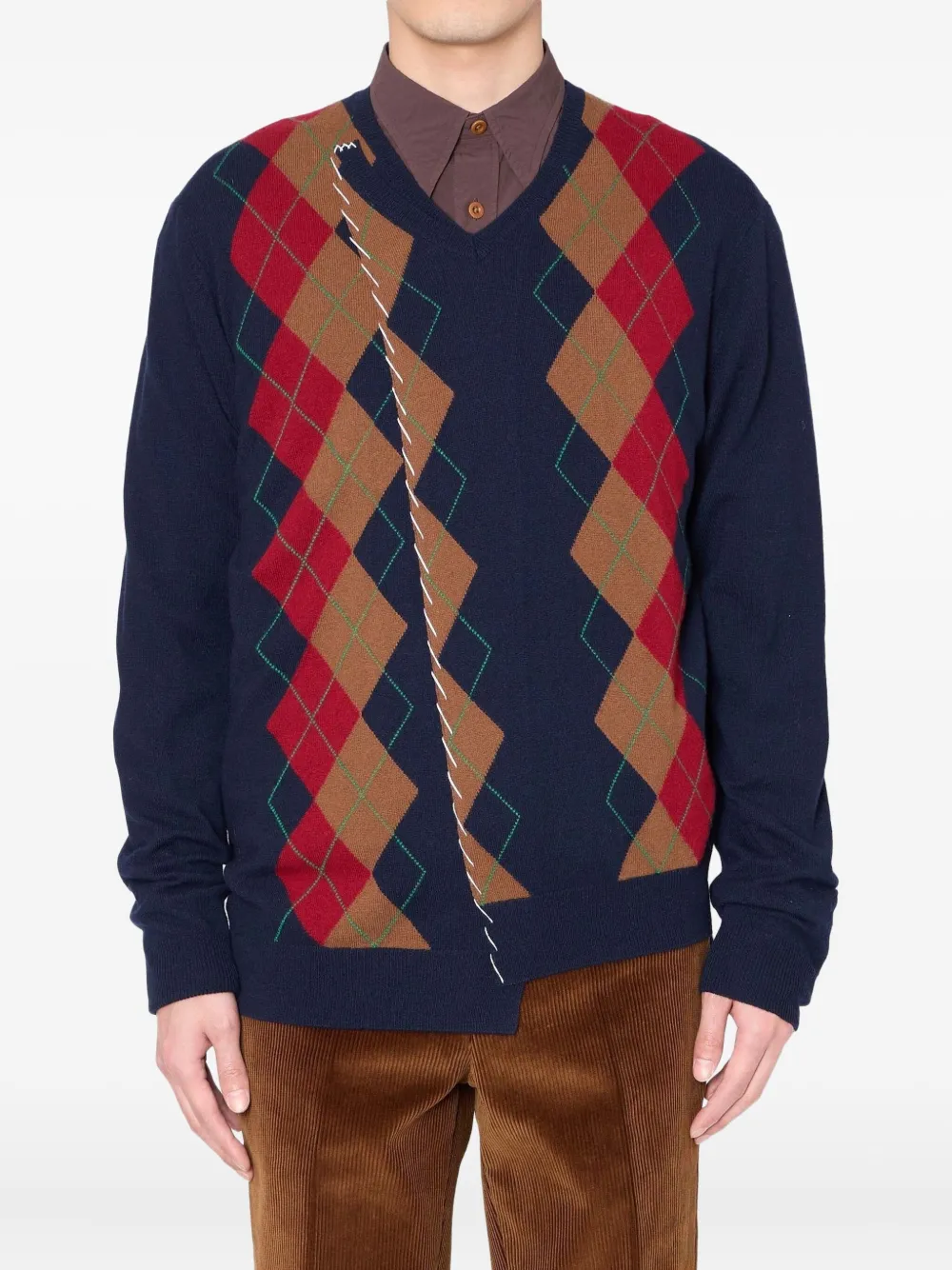 Kolor diamond-pattern v-neck sweater | Blue | Image 1