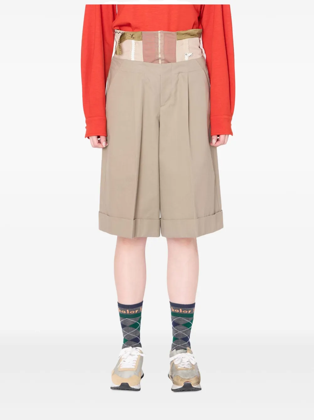 Kolor pleated panelled shorts | Neutrals | Image 1