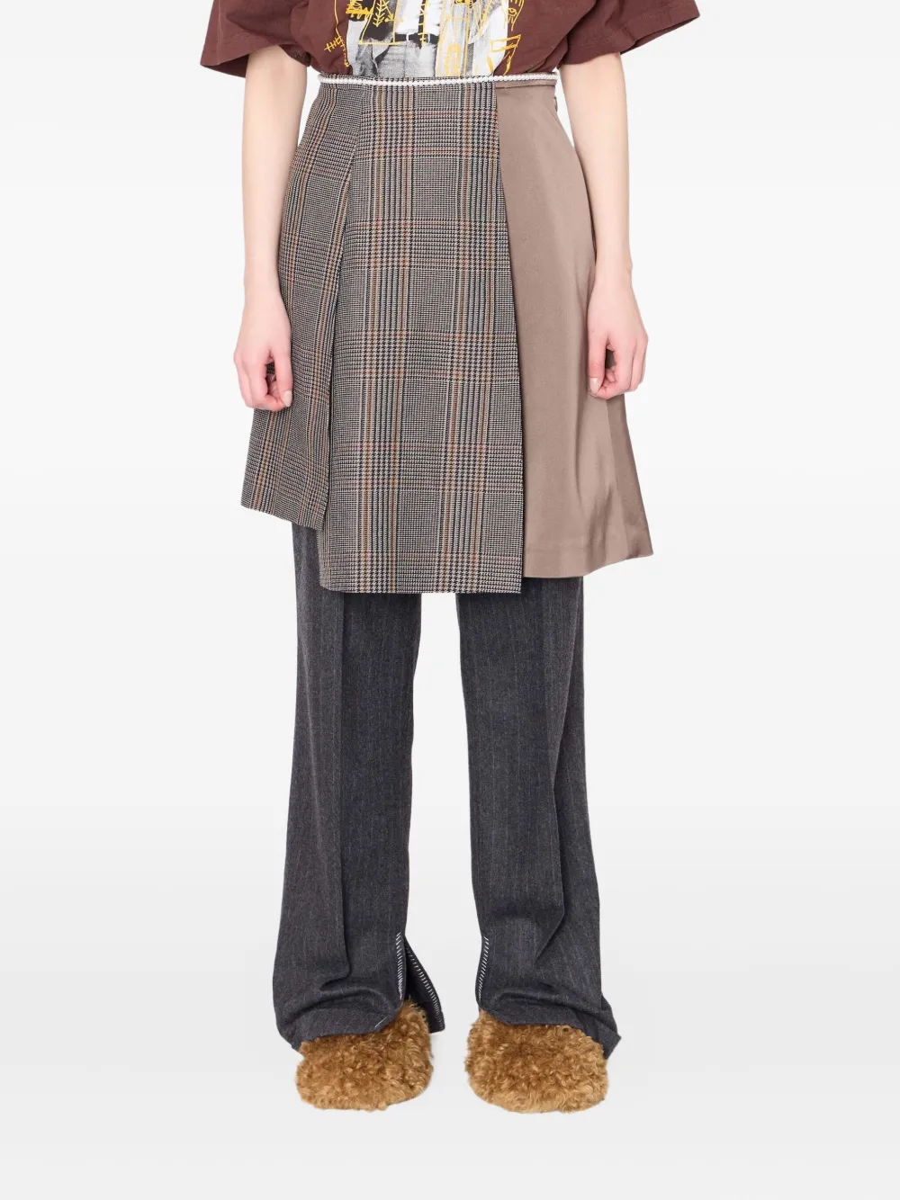 Kolor pleated panelled mini skirt | Brown | Image 1