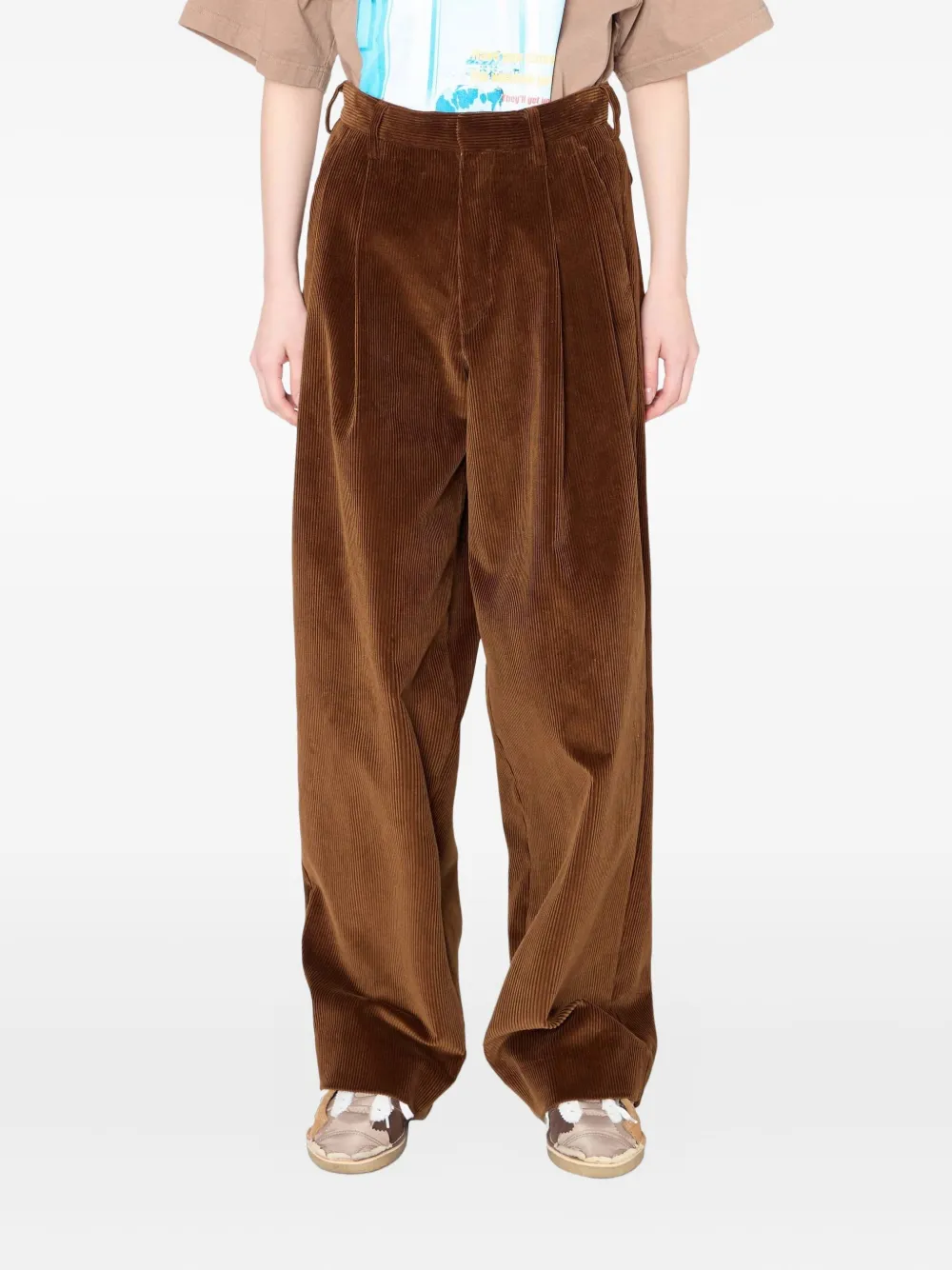 Kolor pleated-front corduroy trousers | Brown | Image 1