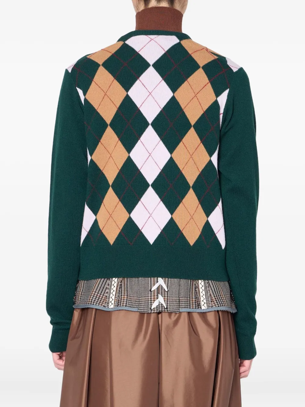 Kolor Argyle-pattern Lace-insert Sweater In Green