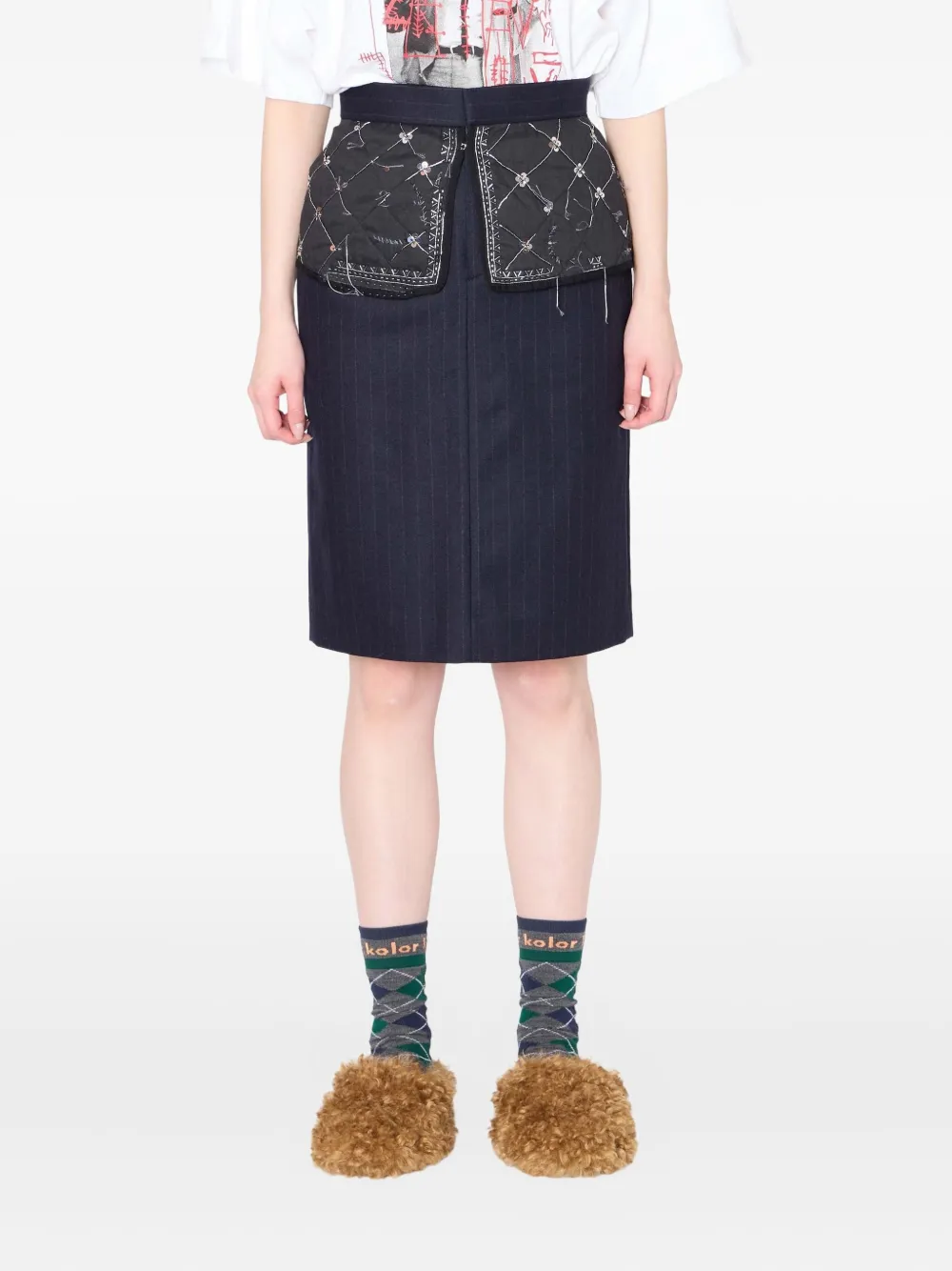 Kolor falda midi con estampado de rayas diplomáticas | azul | Image 1
