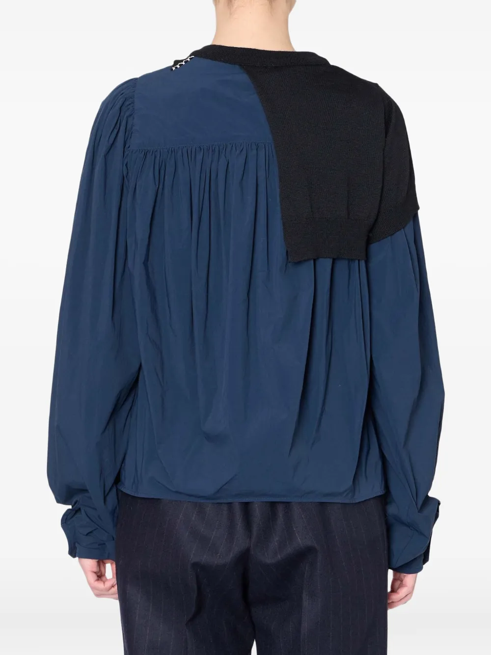 Kolor Top met ballonmouwen en gebreid vlak - Blauw