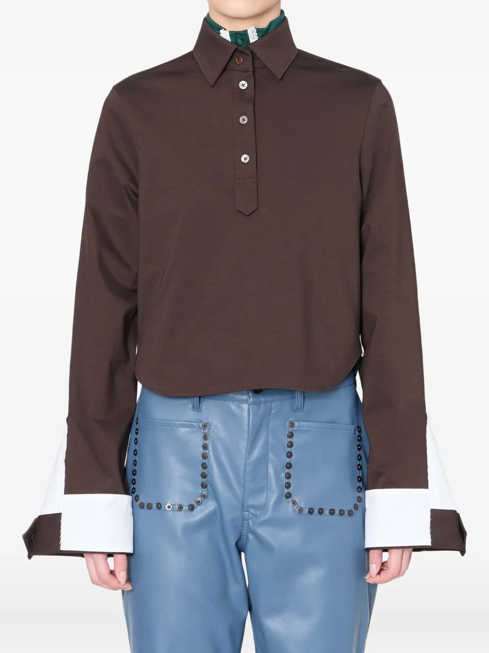 Kolor Polotop met contrasterende kraag Bruin