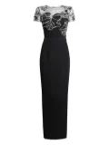 Safiyaa embellished mesh yoke gown - Black