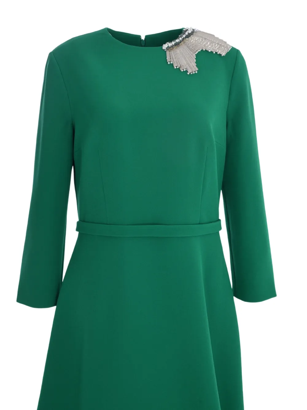 Safiyaa embellished long-sleeve A-line dress Groen