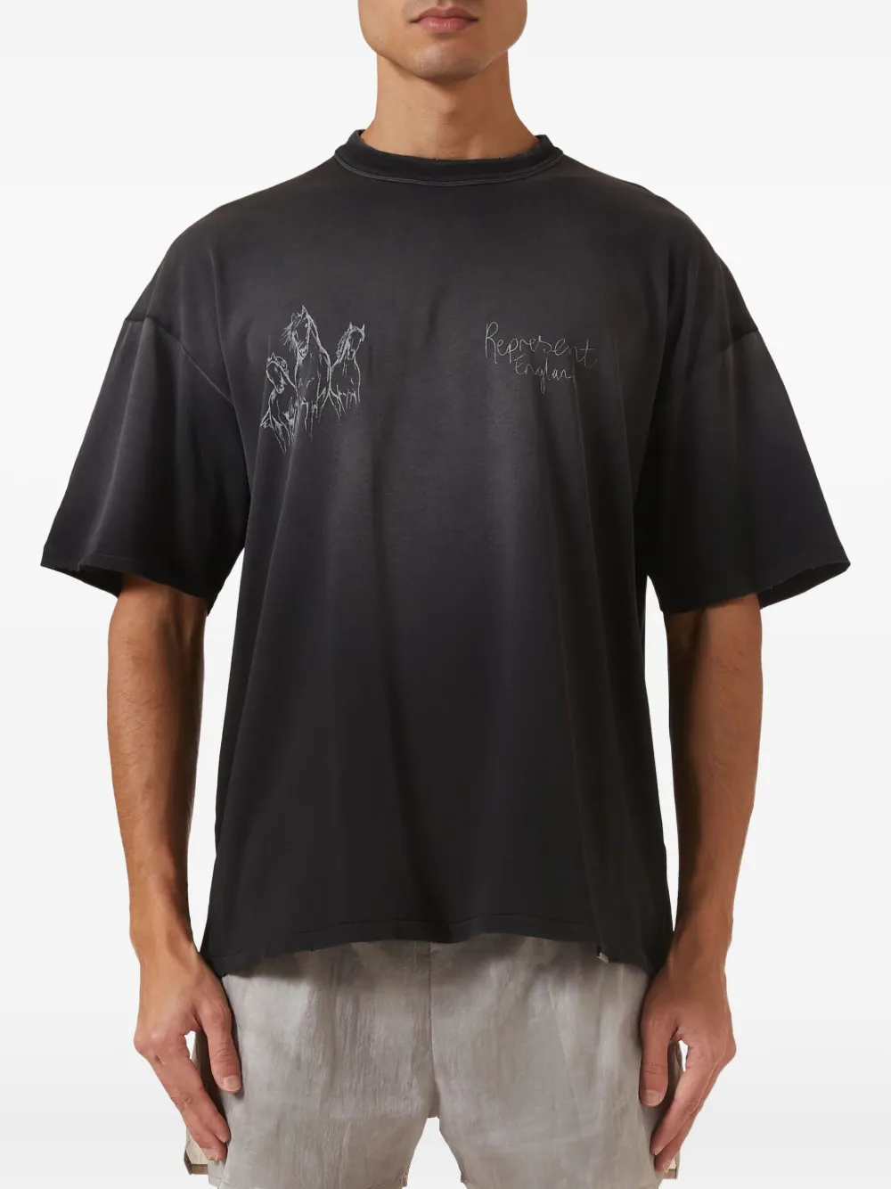 Represent horses graphic T-Shirt - Zwart