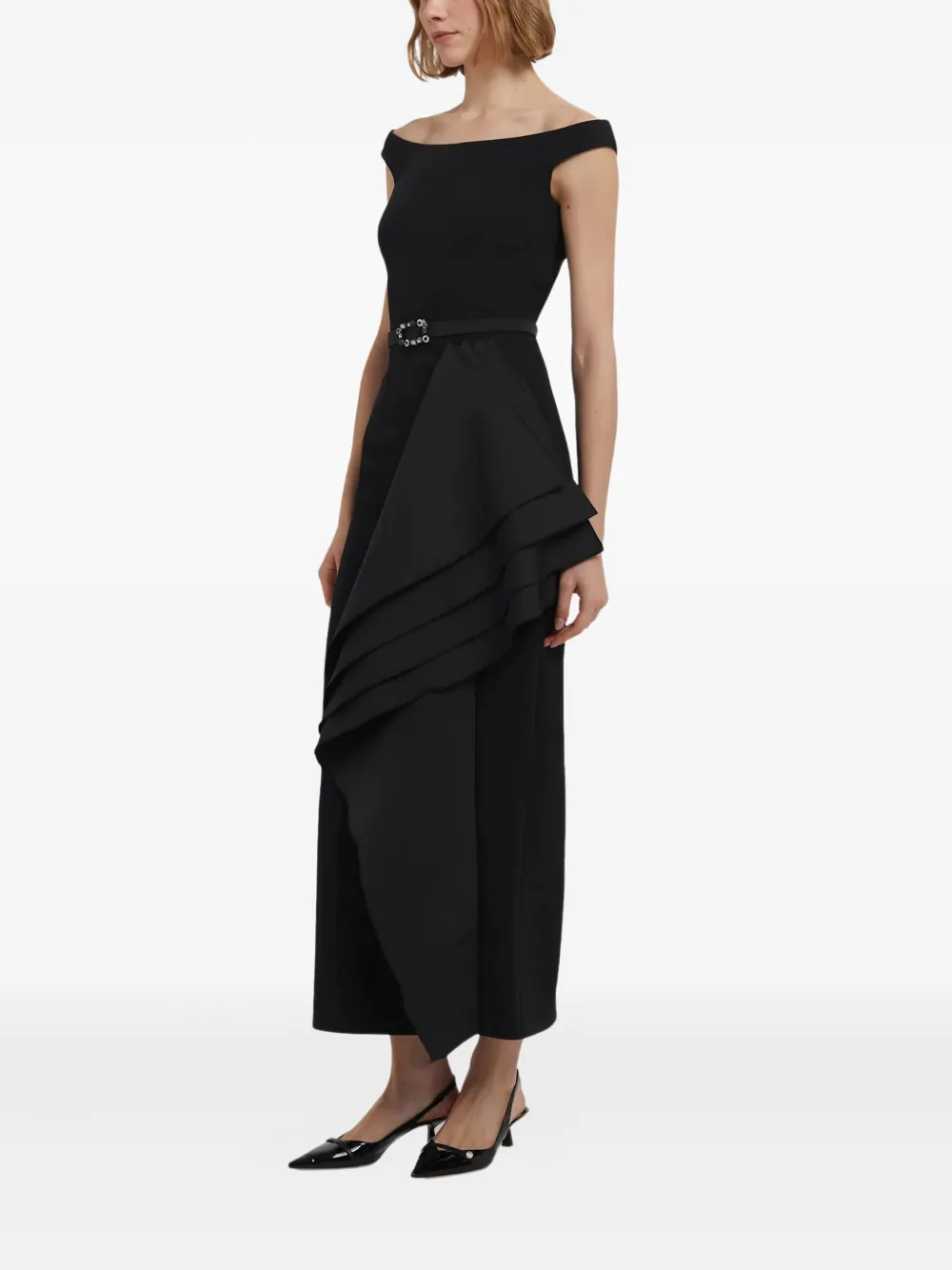 Safiyaa Bardot Draped Dress In Black