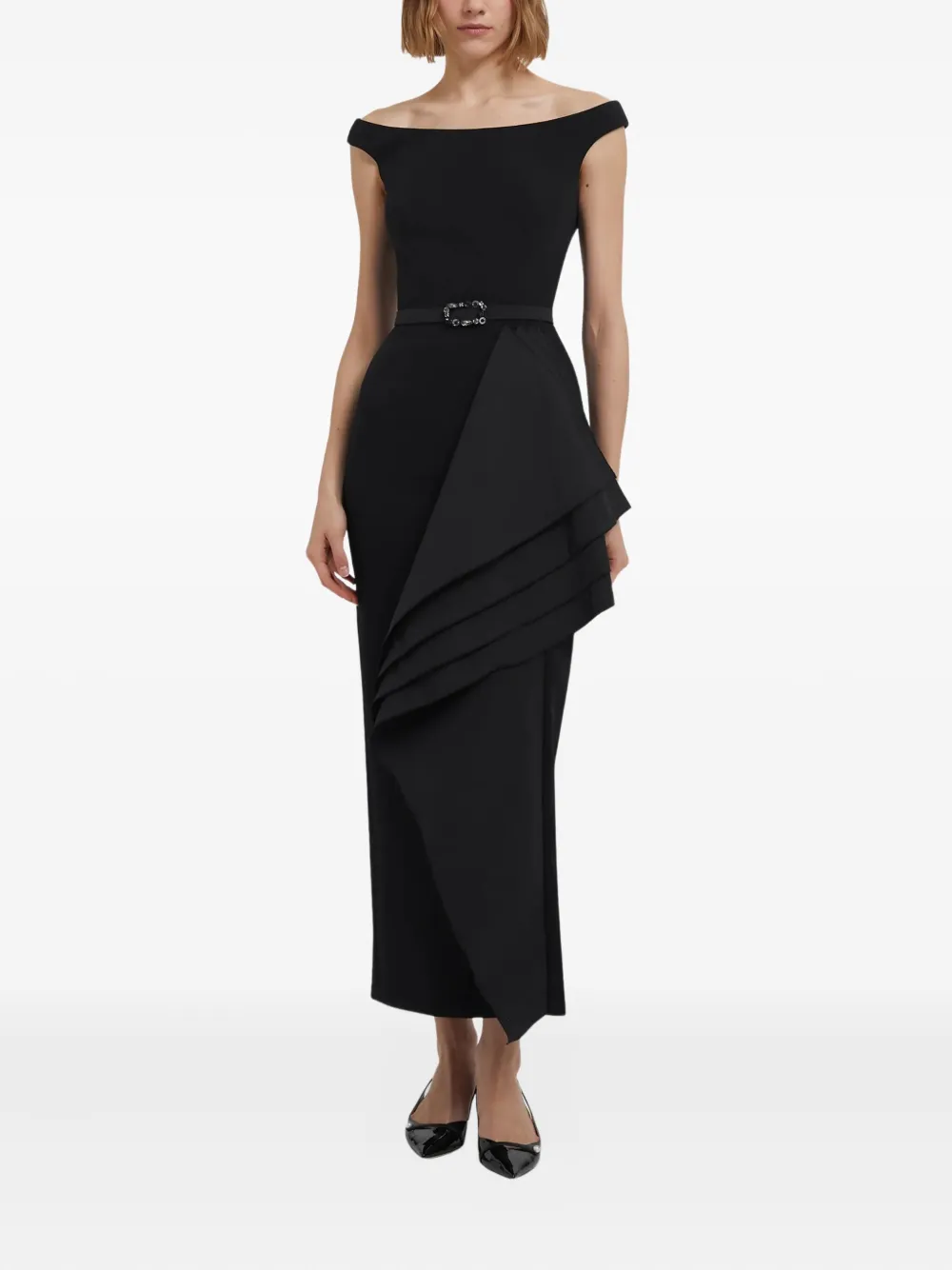 Safiyaa Bardot draped dress - Zwart