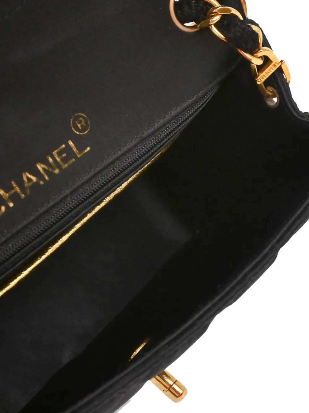 Pre-owned Chanel 1990 Mini Classic Square Flap Shoulder Bag In Black