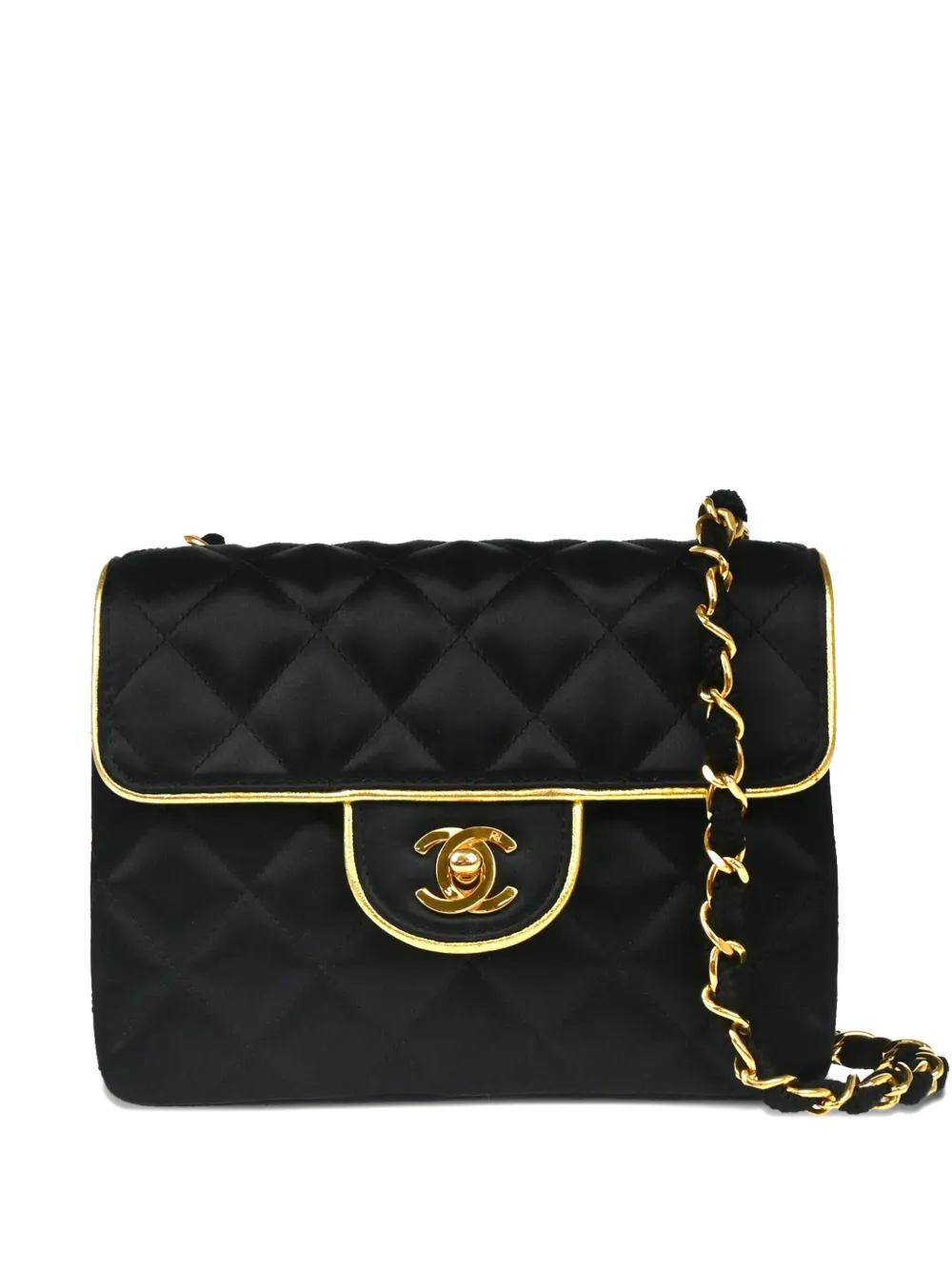 Pre-owned Chanel 1990 Mini Classic Square Flap Shoulder Bag In Black