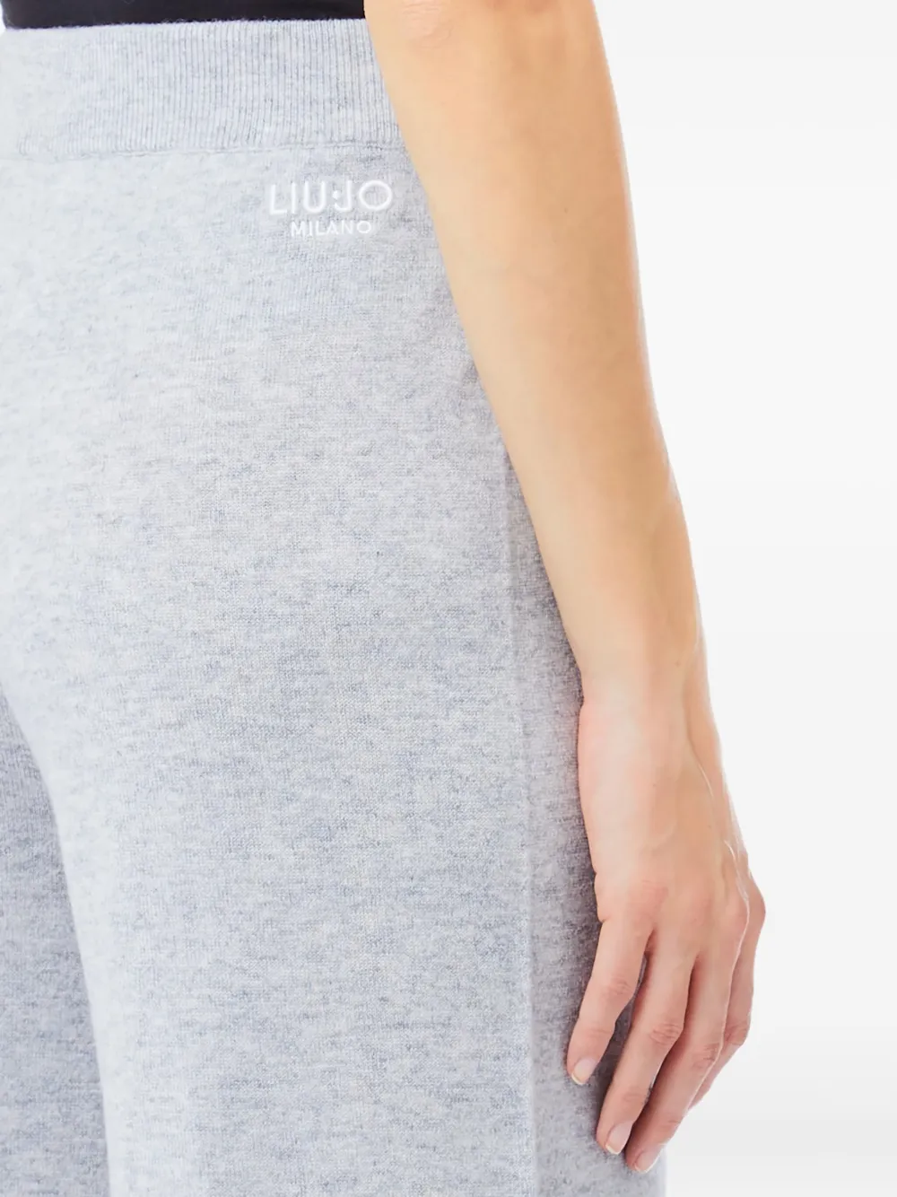 LIU JO Geribbelde palazzo broek met logodetail Grijs