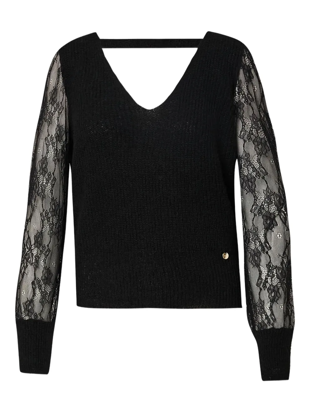 Liu •jo Gestricktes T-shirt Mit Spitzenärmeln In Black