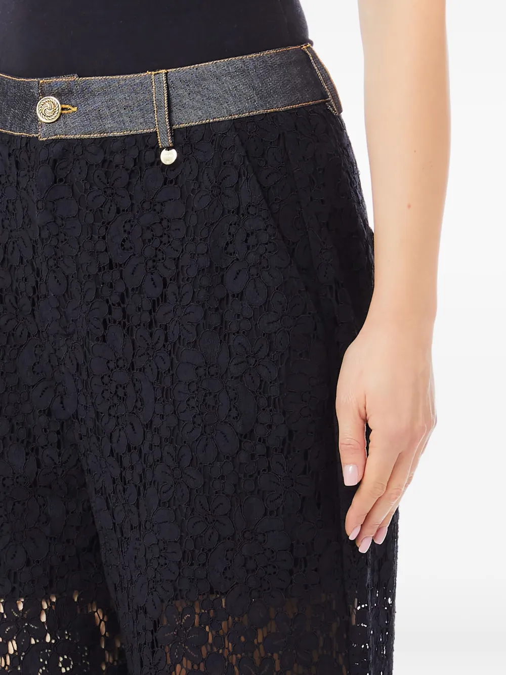 Liu •jo Lace-denim Cotton-blend Trousers In Black