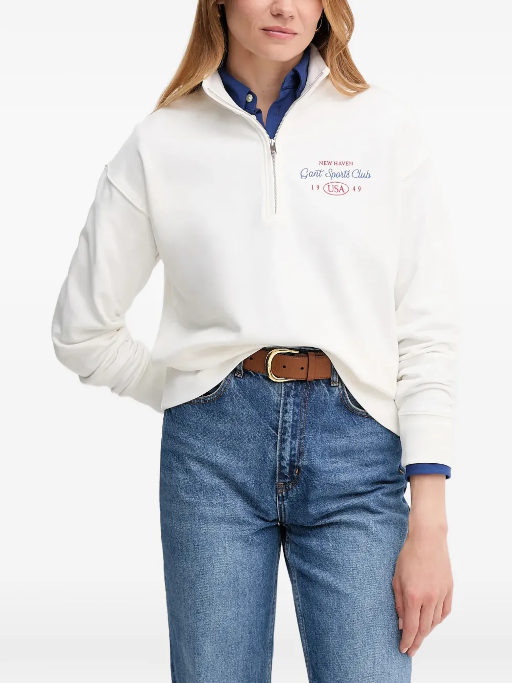 Gant quarter-zip embroidered sweatshirt - Bianco