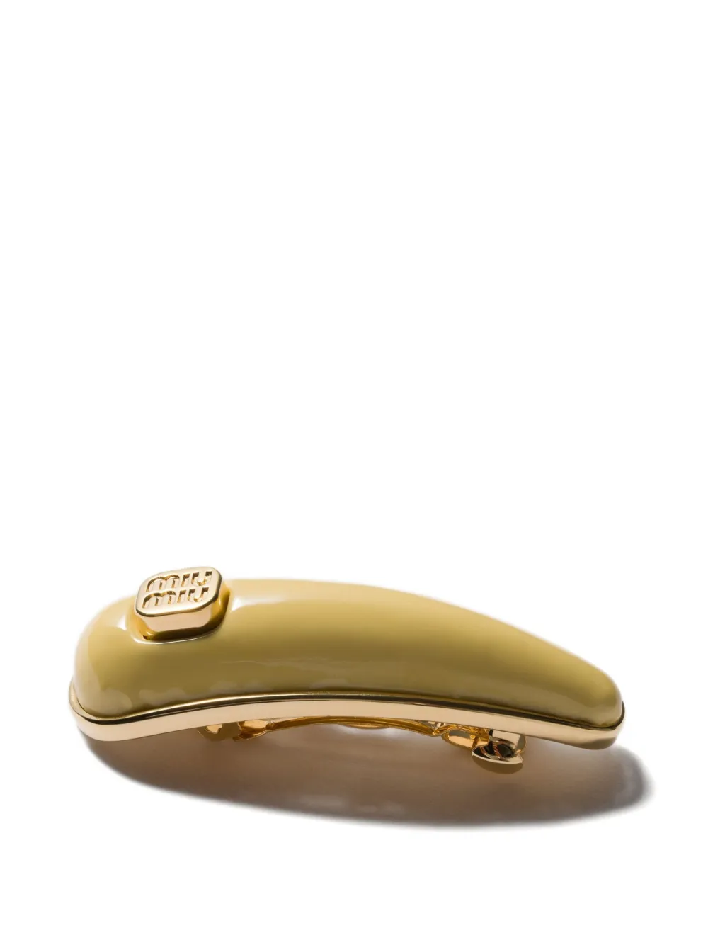 Miu Miu Logo-plaque Patent Leather Hair Clip In Gold