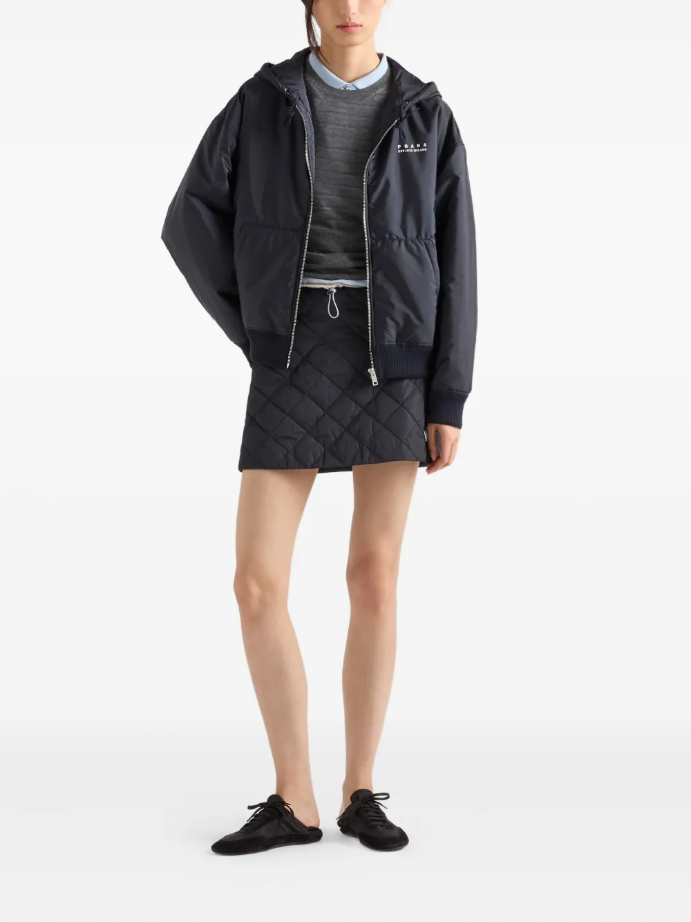 Prada quilted logo-plaque mini skirt - Zwart