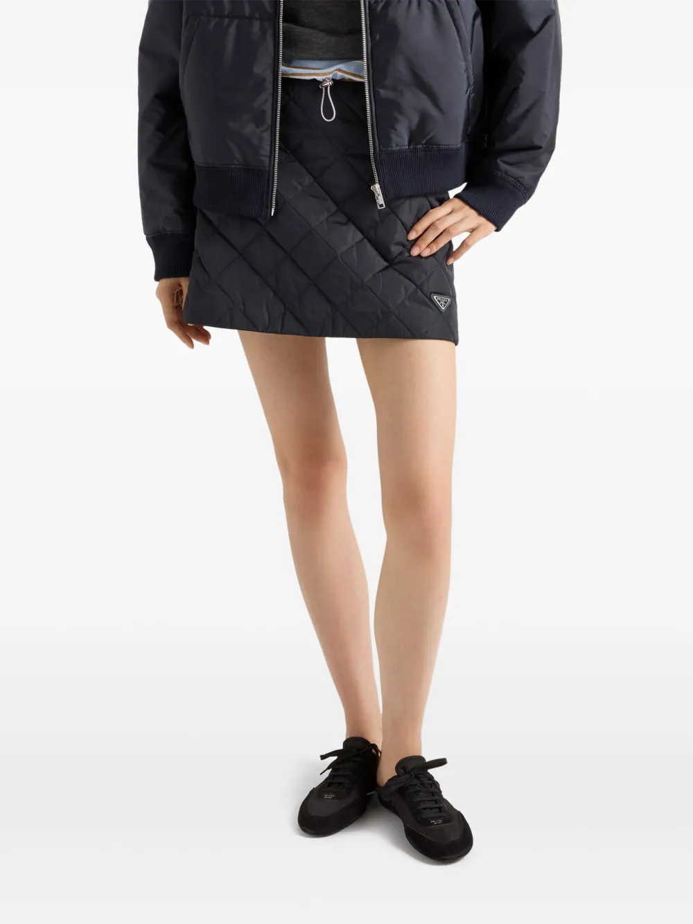 Prada quilted logo-plaque mini skirt Zwart