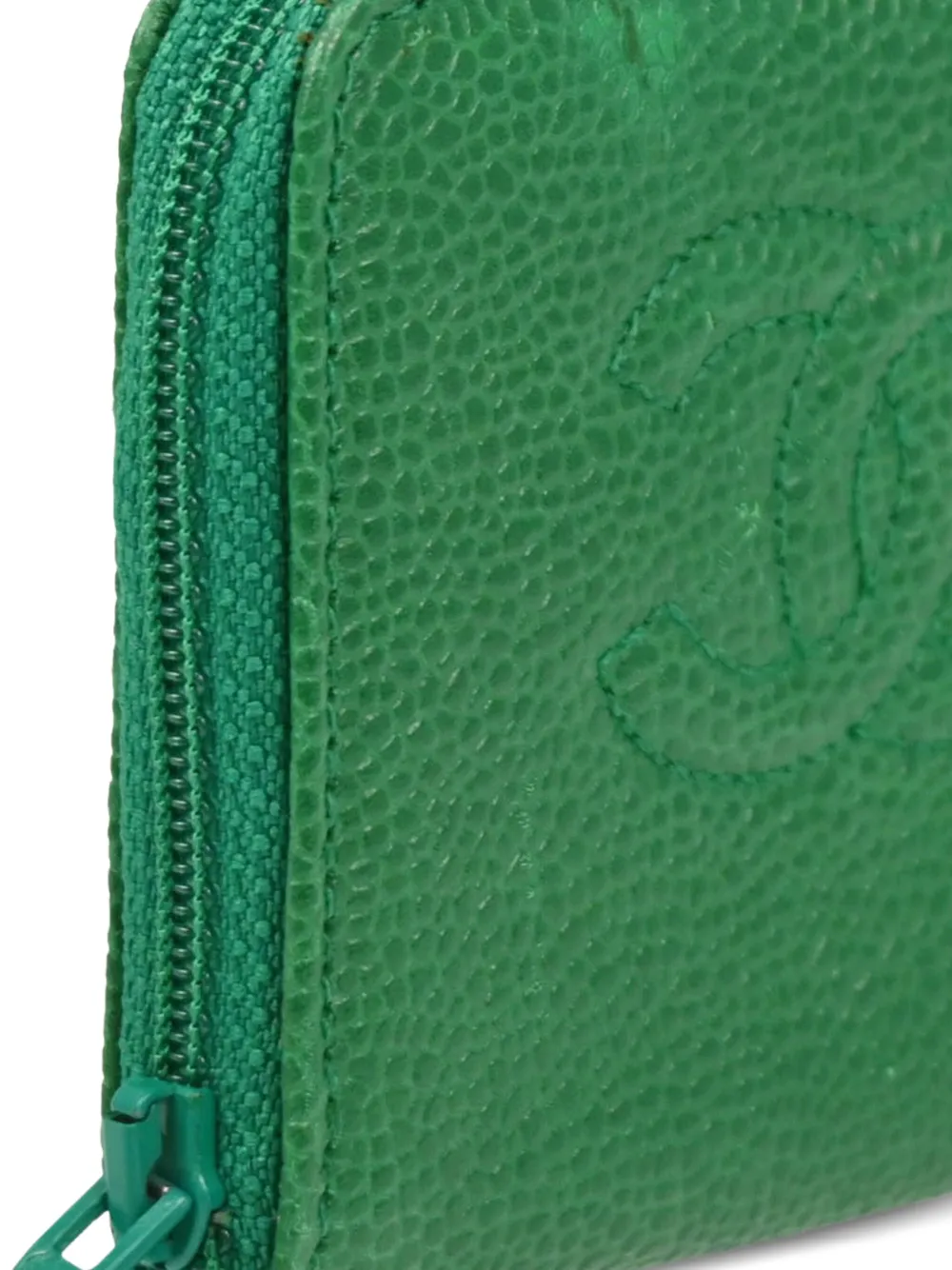 Pre-owned Chanel 1995 Cc Coin Purse In Green