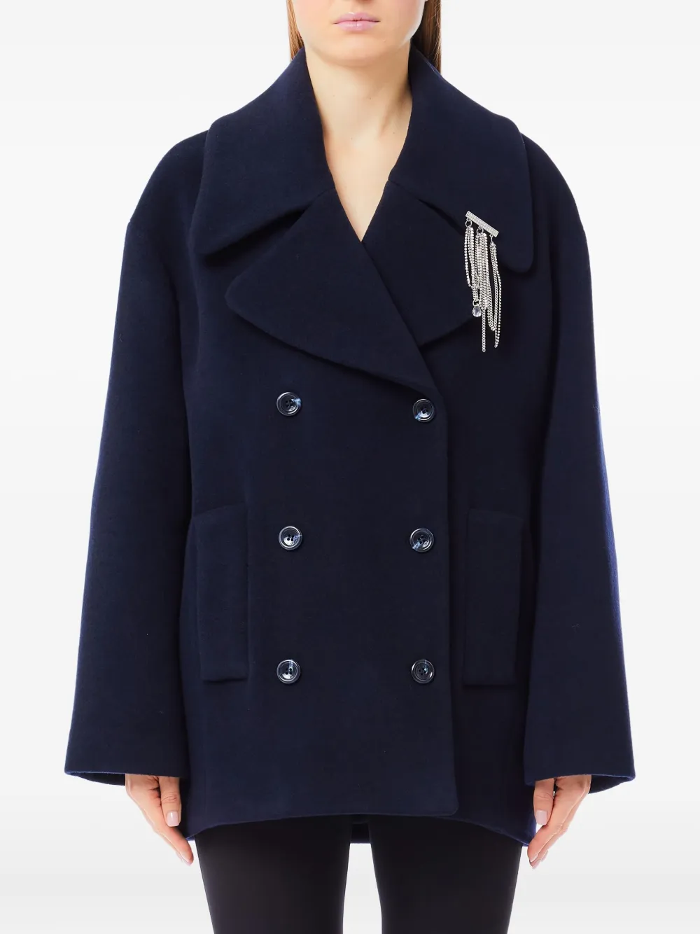 Liu •jo Double-breasted Chain-embellished Peacoat In Blue