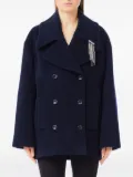 LIU JO double-breasted chain-embellished peacoat - Blue