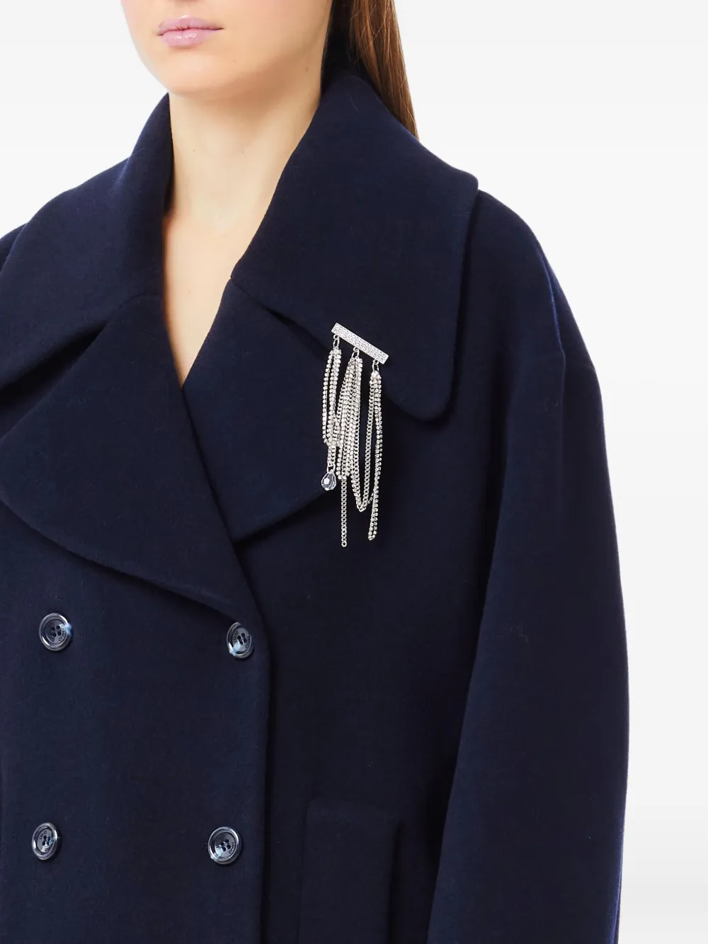 Liu •jo Double-breasted Chain-embellished Peacoat In Blue