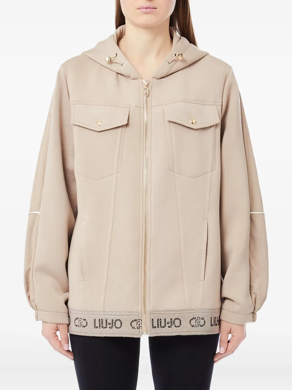 Liu •jo Patch-pocket Zip-up Hoodie In Neutral