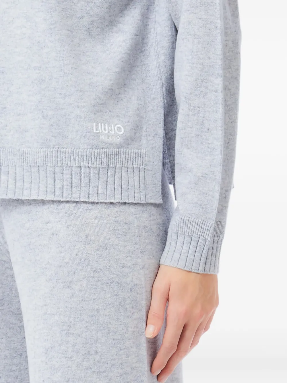 LIU JO Trui met V-hals en geribbelde afwerking Grijs