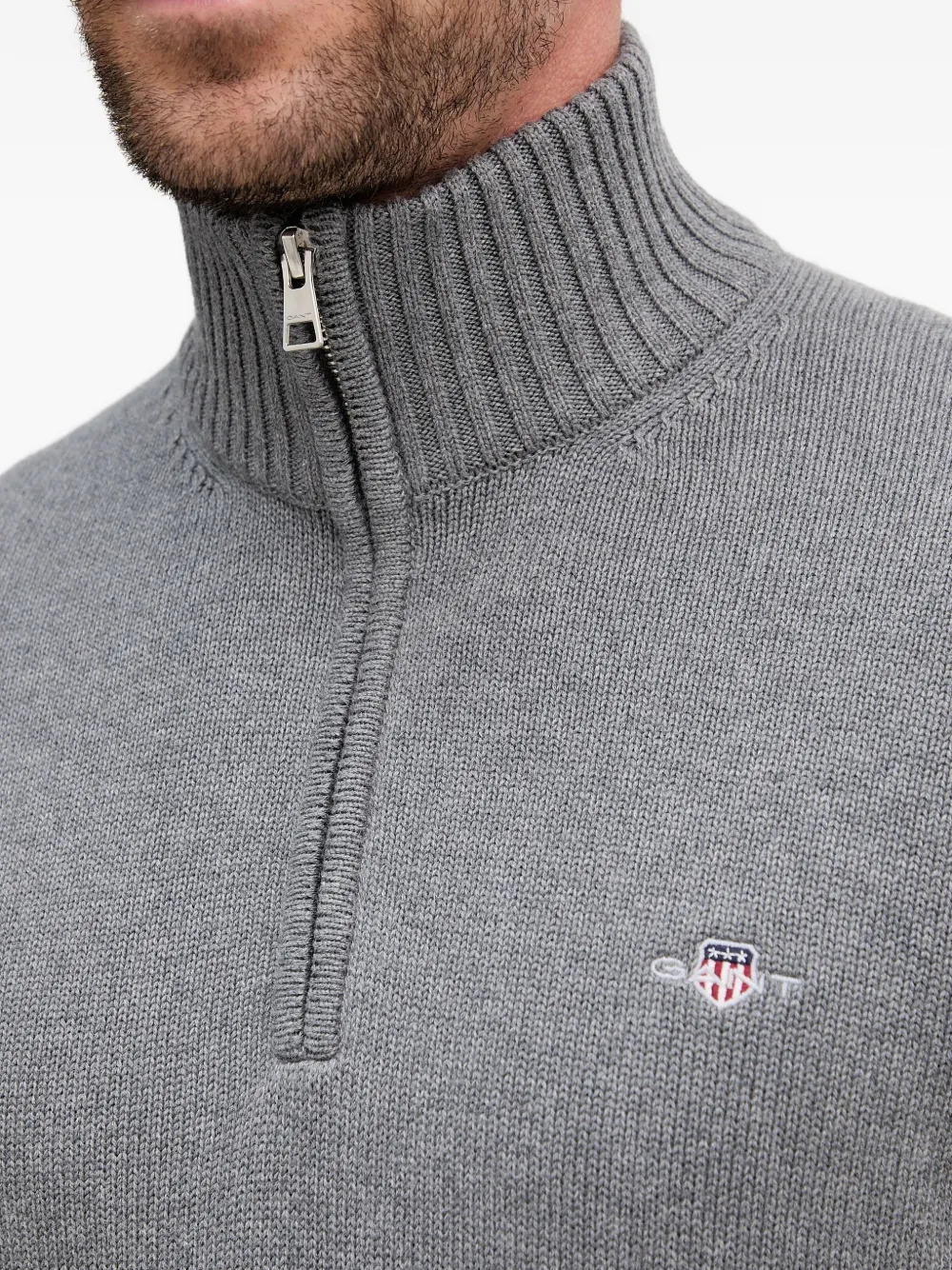 Gant Cotton Piqué Half-zip Sweater In Gray