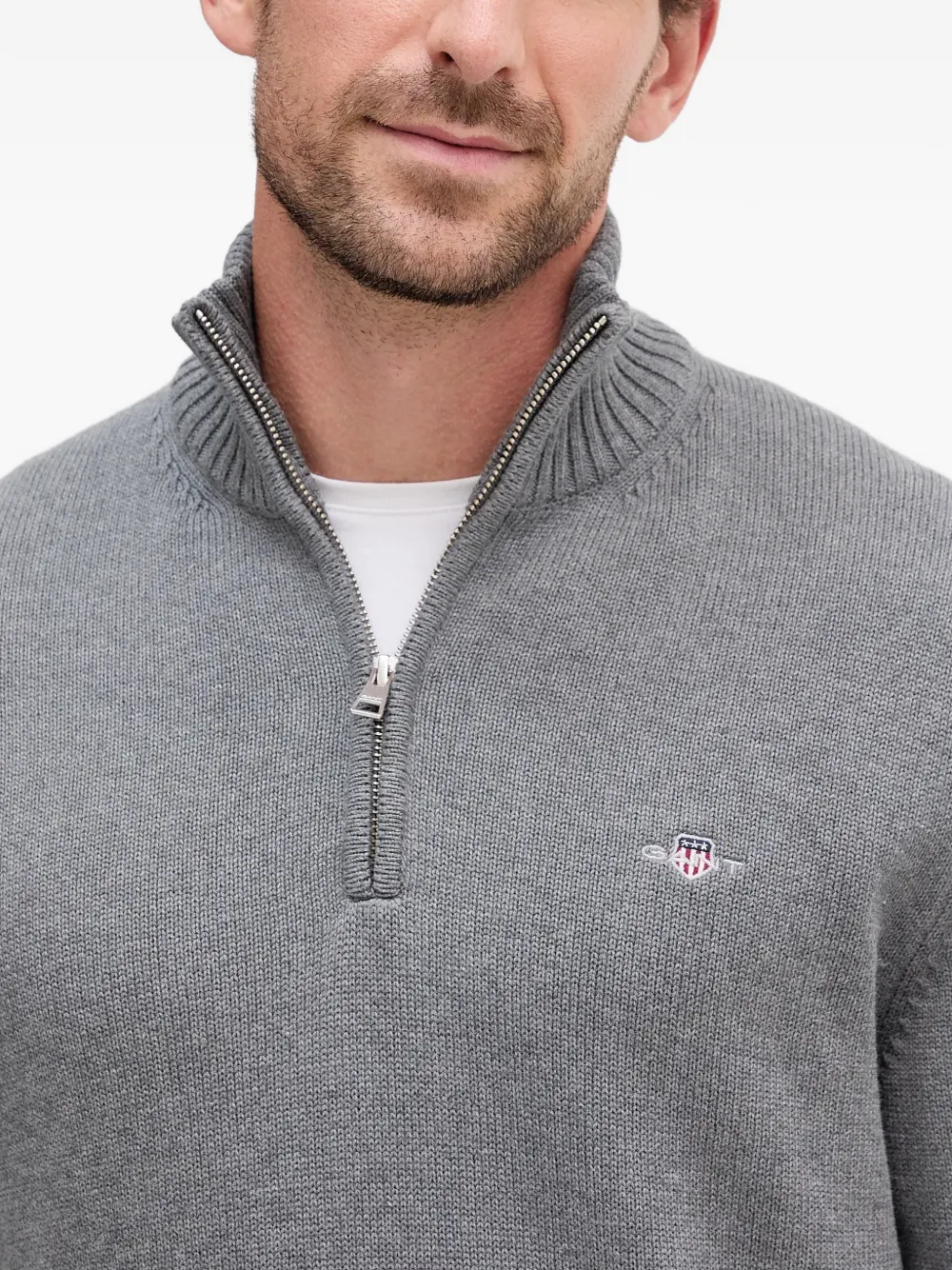 Gant Cotton Piqué Half-zip Sweater In Gray