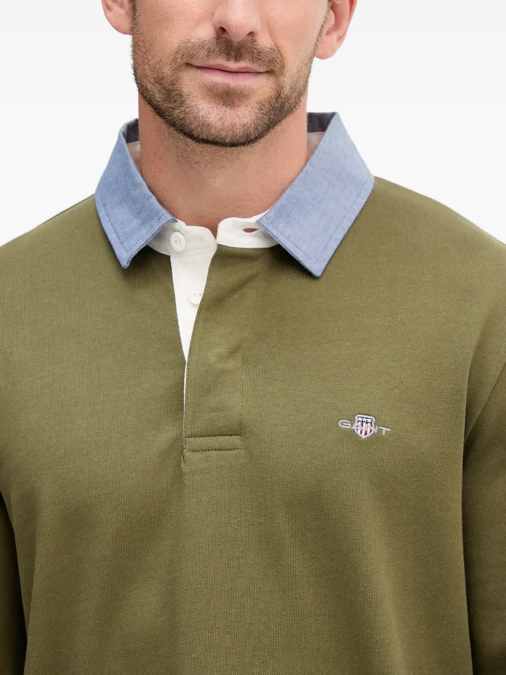 Gant Chambray-collar Polo Shirt In Green