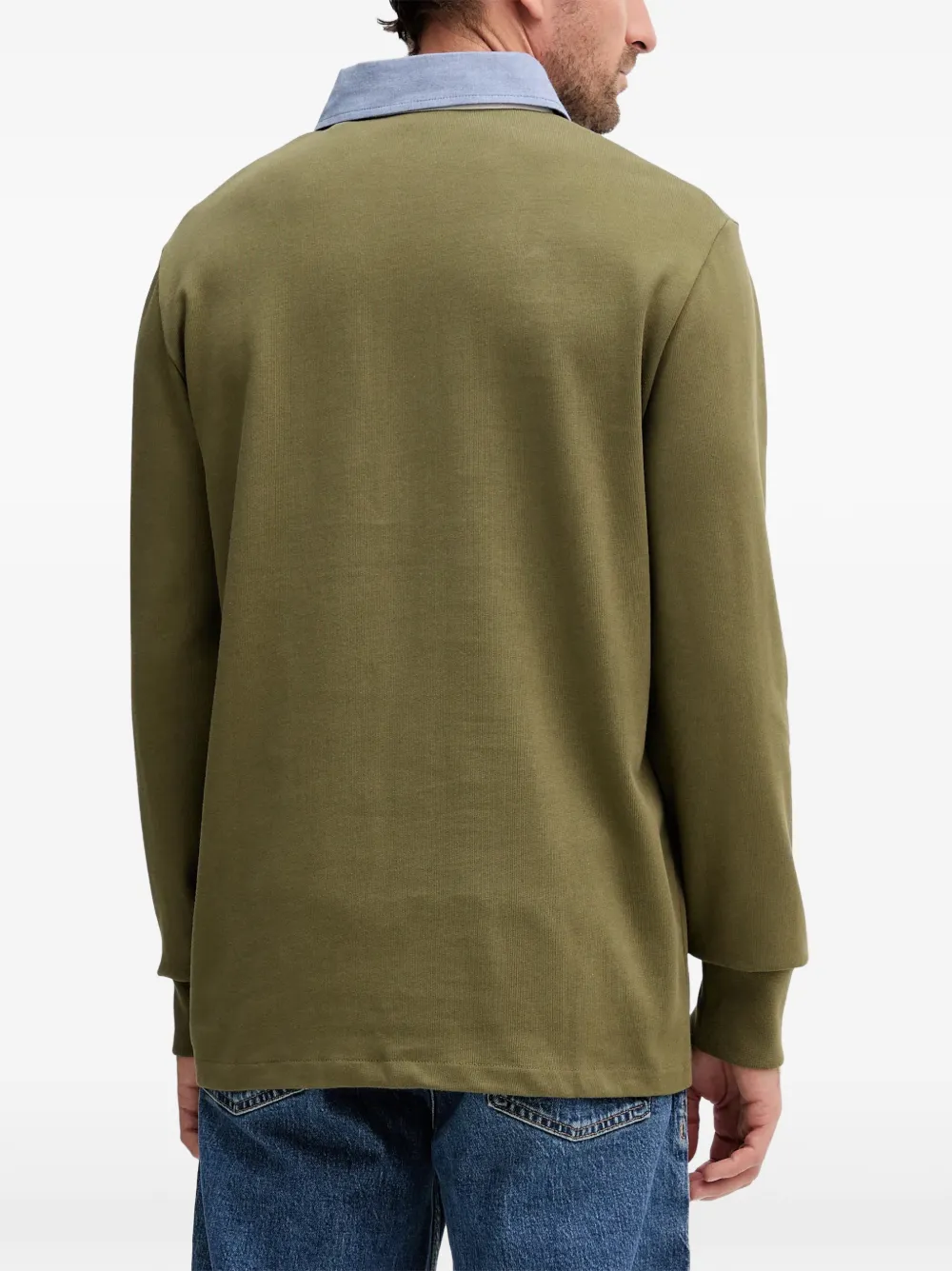 Chambray-Collar Polo Shirt