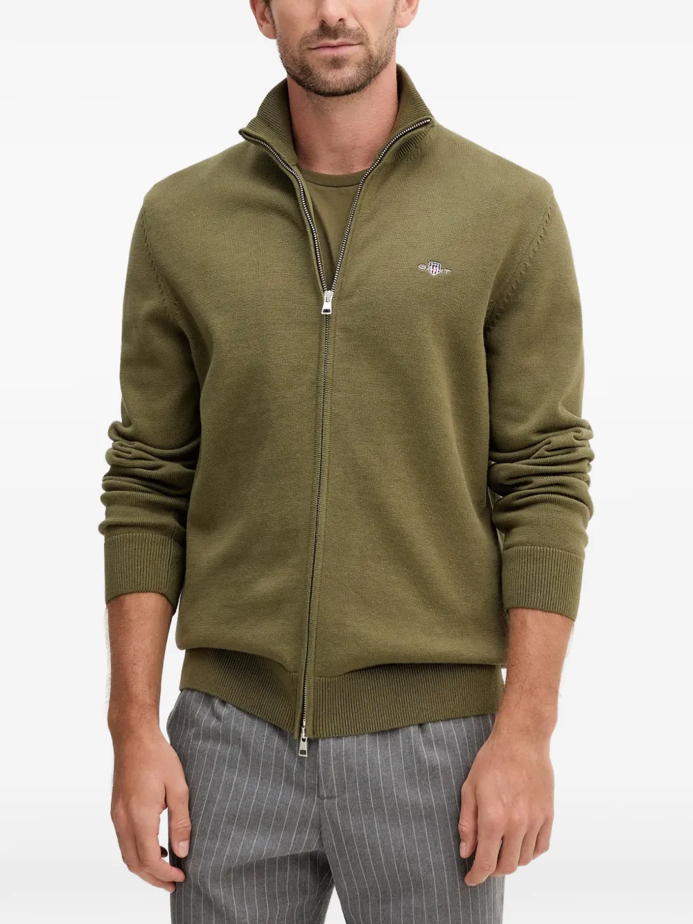 Gant cárdigan de algodón con cierre | verde | Image 1