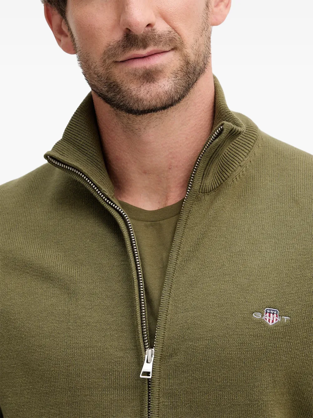 Gant Zip-up Cotton Cardigan In Green