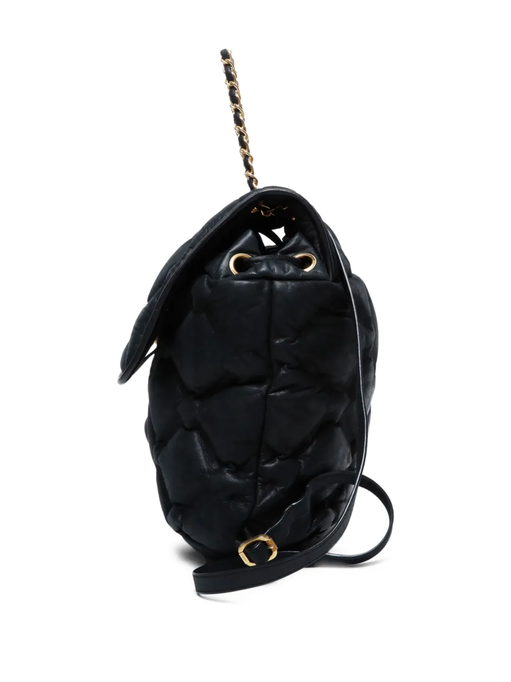 Pre-owned Chanel 2016-2017 Quilted Chain Backpack In Black