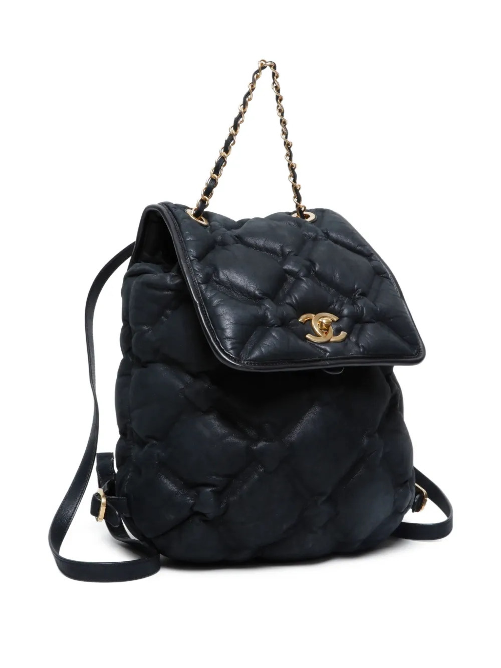 Pre-owned Chanel 2016-2017 Quilted Chain Backpack In Black