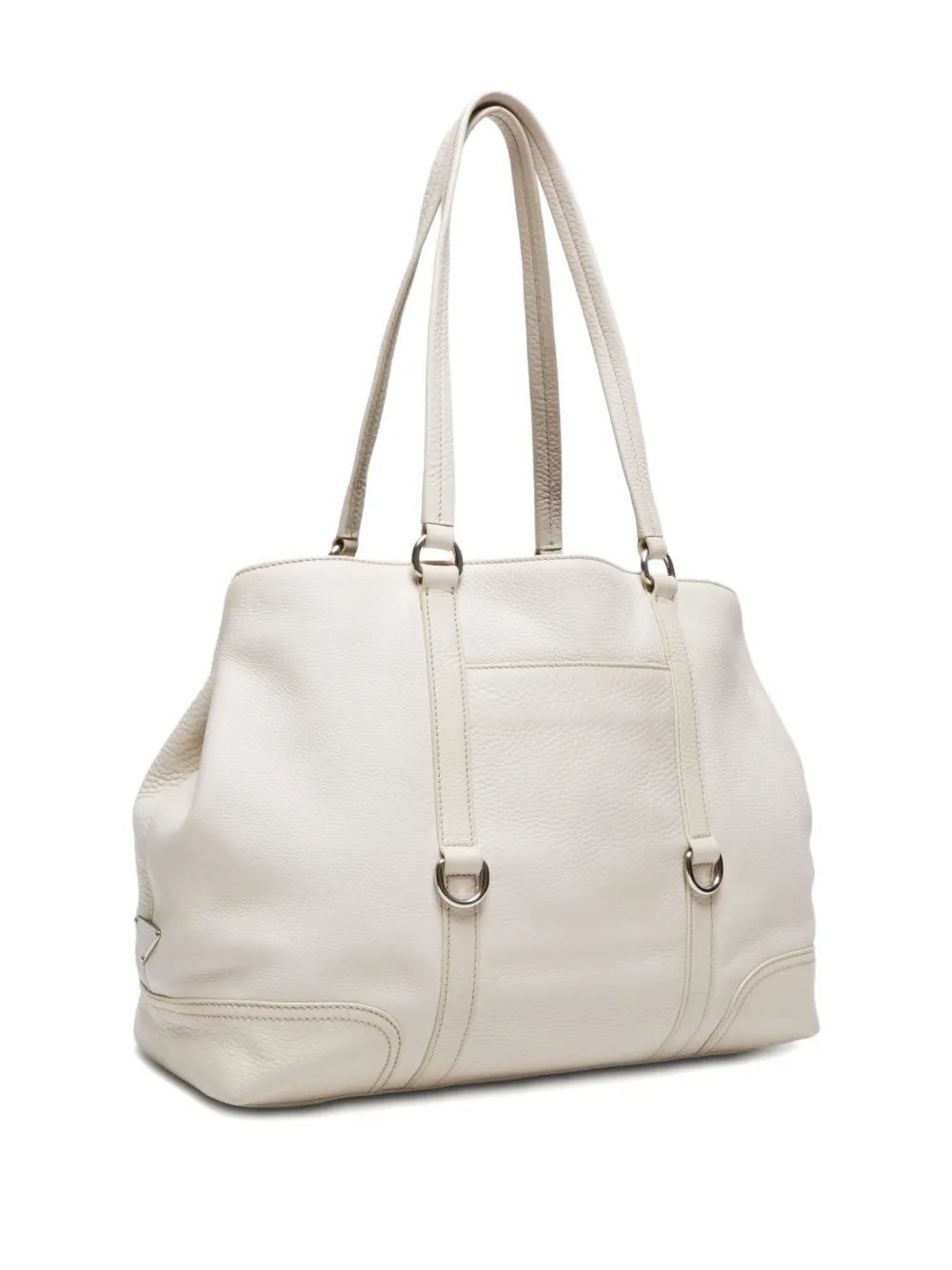 Pre-owned Prada 2000-2005s Triangle-logo Leather Tote Bag In White