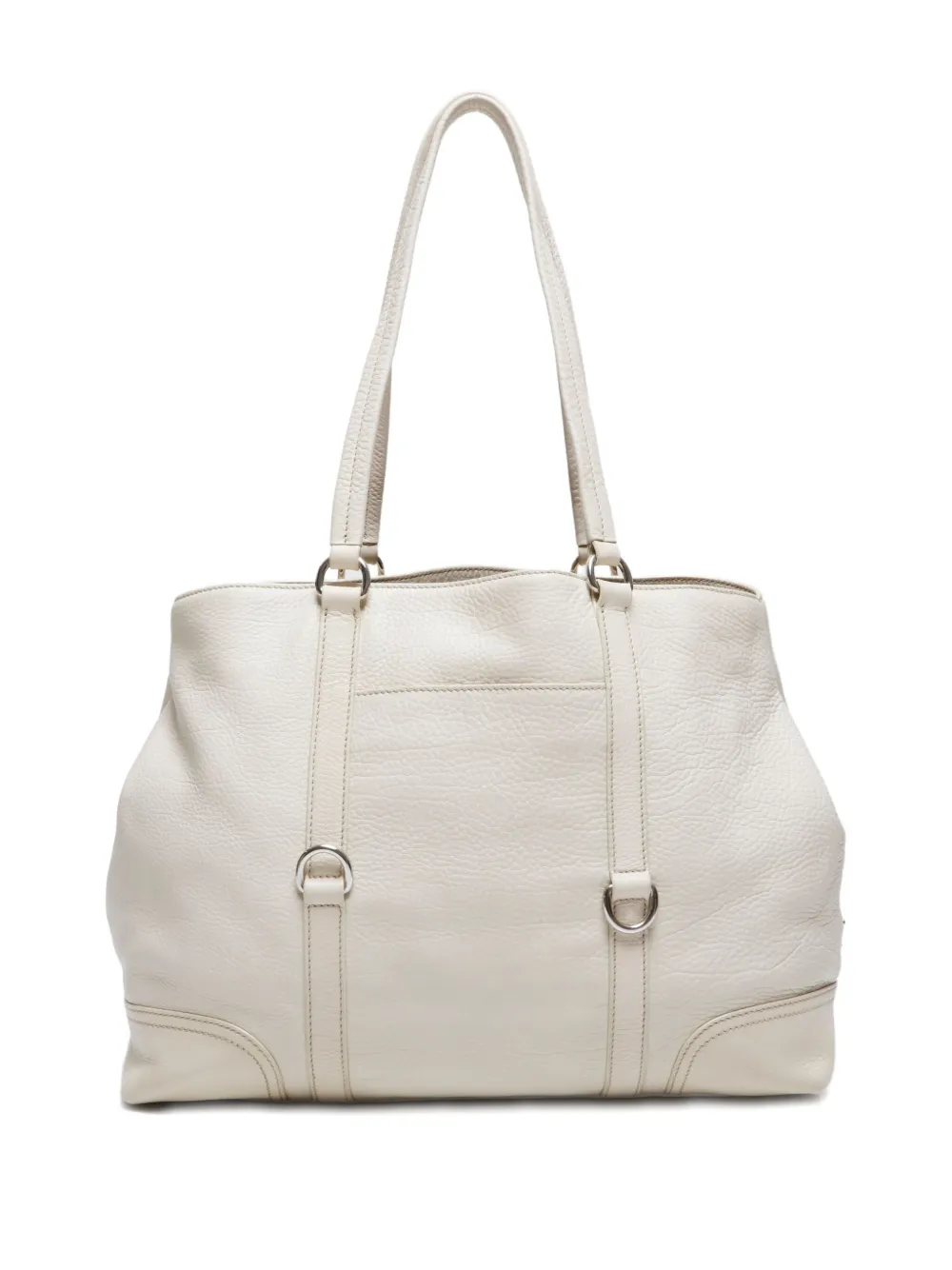 Pre-owned Prada 2000-2005s Triangle-logo Leather Tote Bag In White
