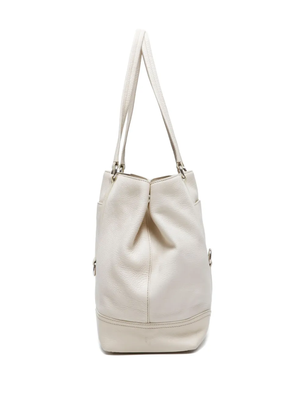 Pre-owned Prada 2000-2005s Triangle-logo Leather Tote Bag In White
