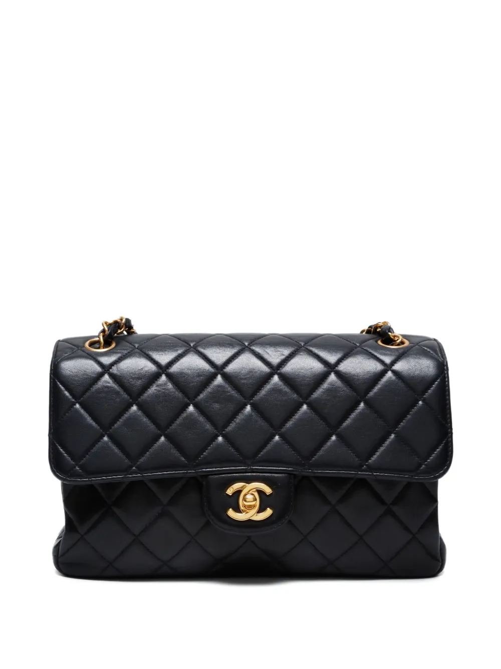 Pre-owned Chanel 1996-1997 Double Flap Quilted Shoulder Bag In Black