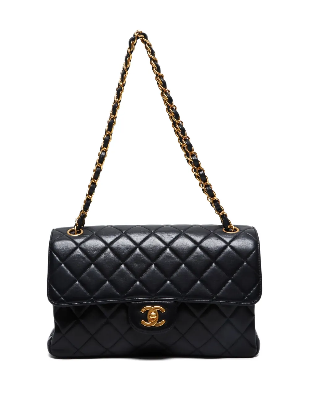 Pre-owned Chanel 1996-1997 Double Flap Quilted Shoulder Bag In Black