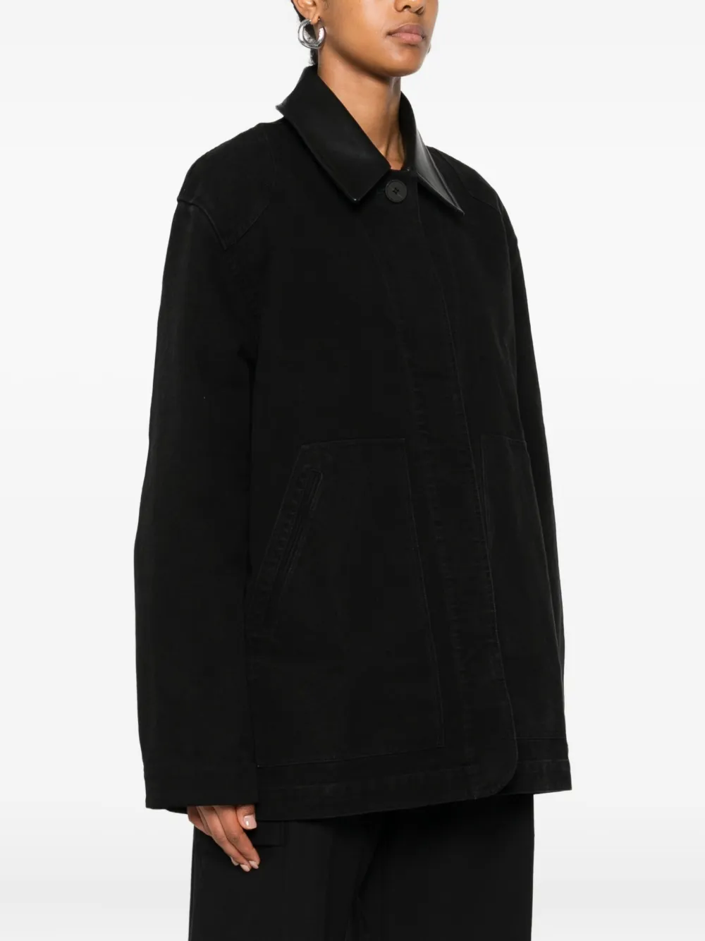 Studio Nicholson Leather-collar Patch-pocket Coat In Black