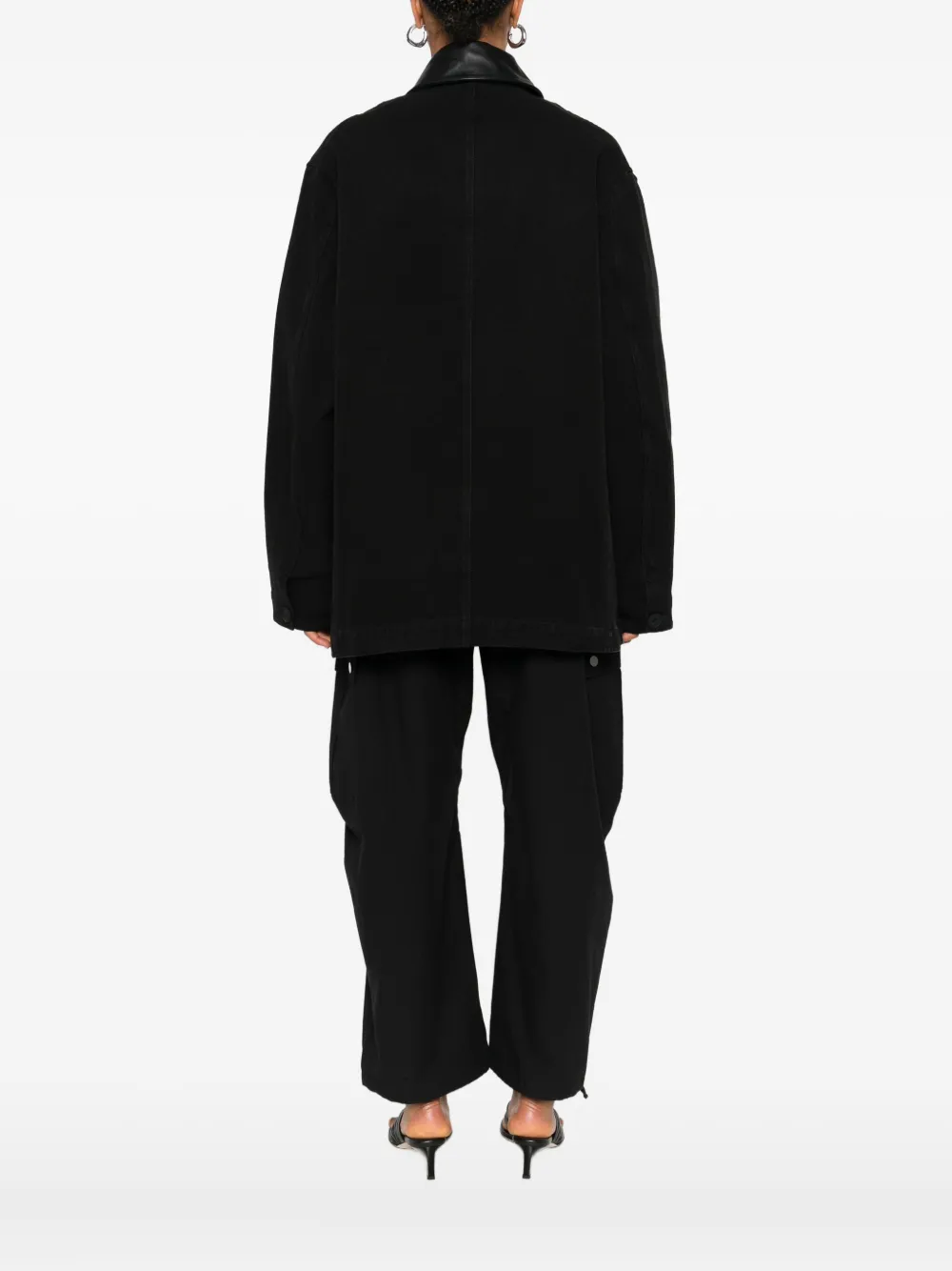 Studio Nicholson Leather-collar Patch-pocket Coat In Black