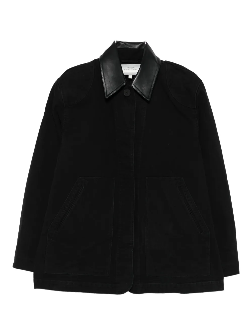 Studio Nicholson Leather-collar Patch-pocket Coat In Black