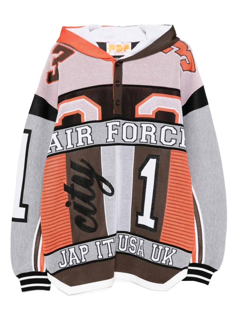 PDF  panelled polo-collar hoodie | Orange | Image 1