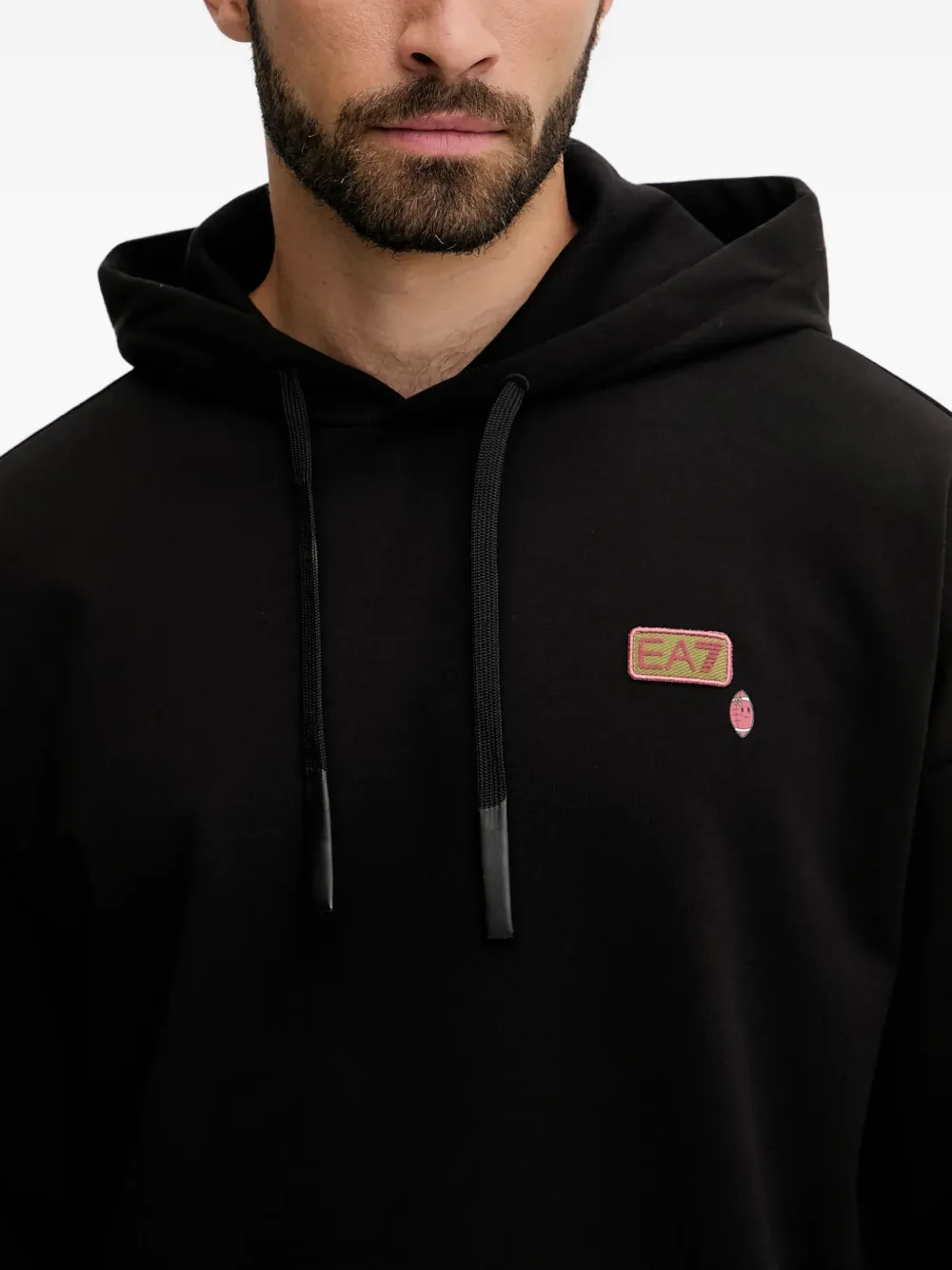 Ea7 Drawstring Graphic Hoodie In Black